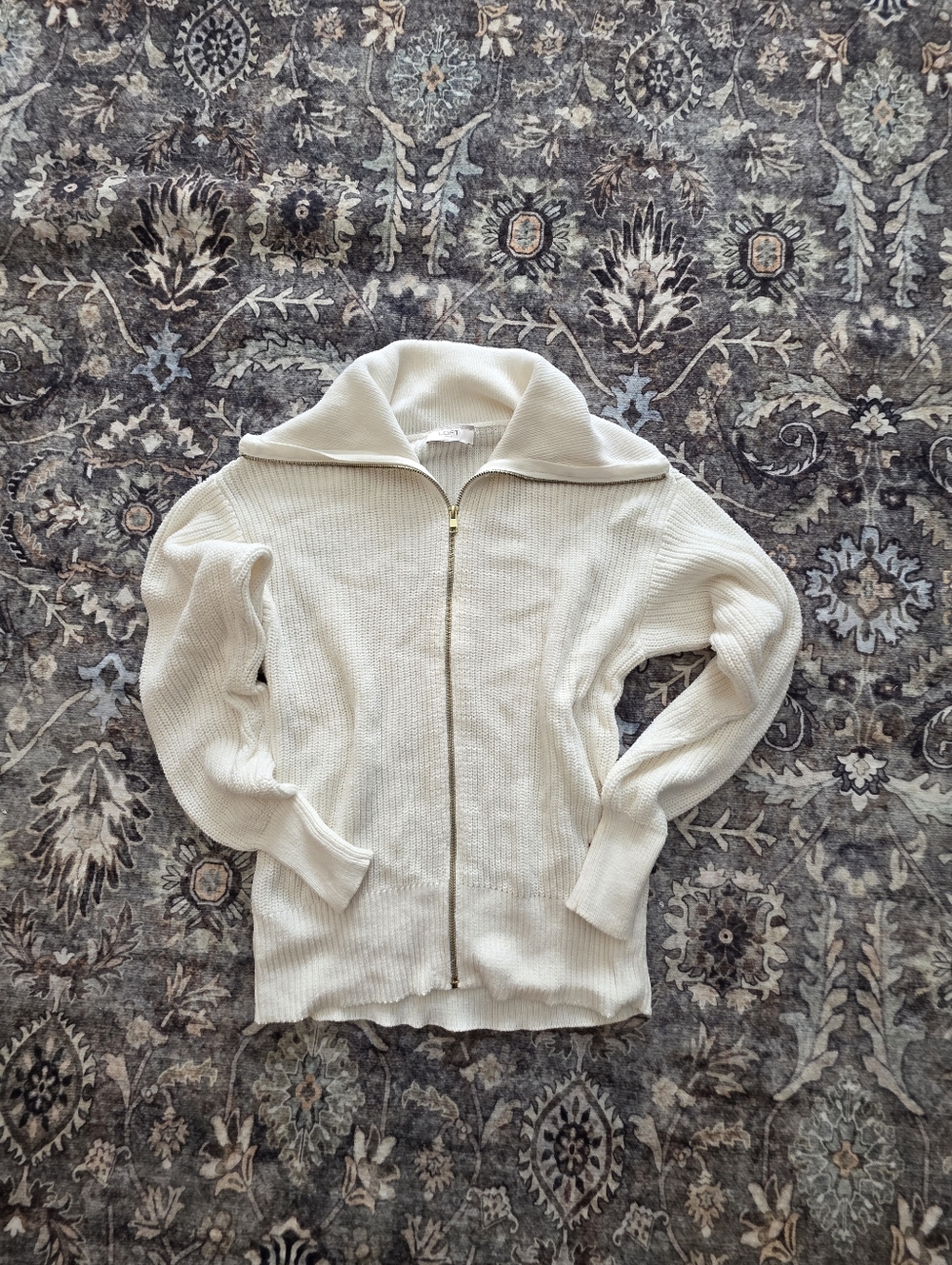 Loft Cream Zip-Front Ribbed Women's Sweater